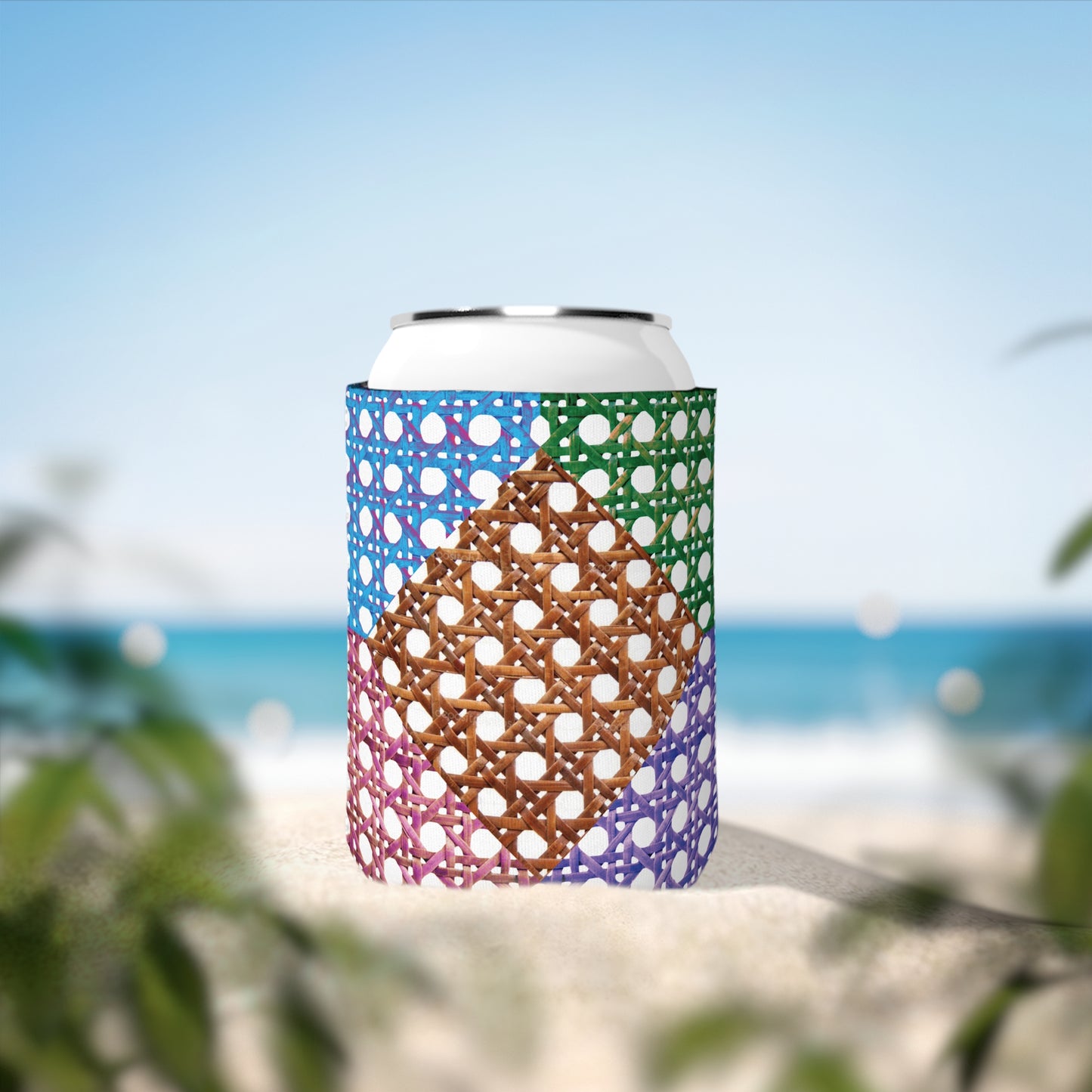 Patchwork Beach Chair Wicker Can Cooler Sleeve - Perfect for Outdoor Picnics