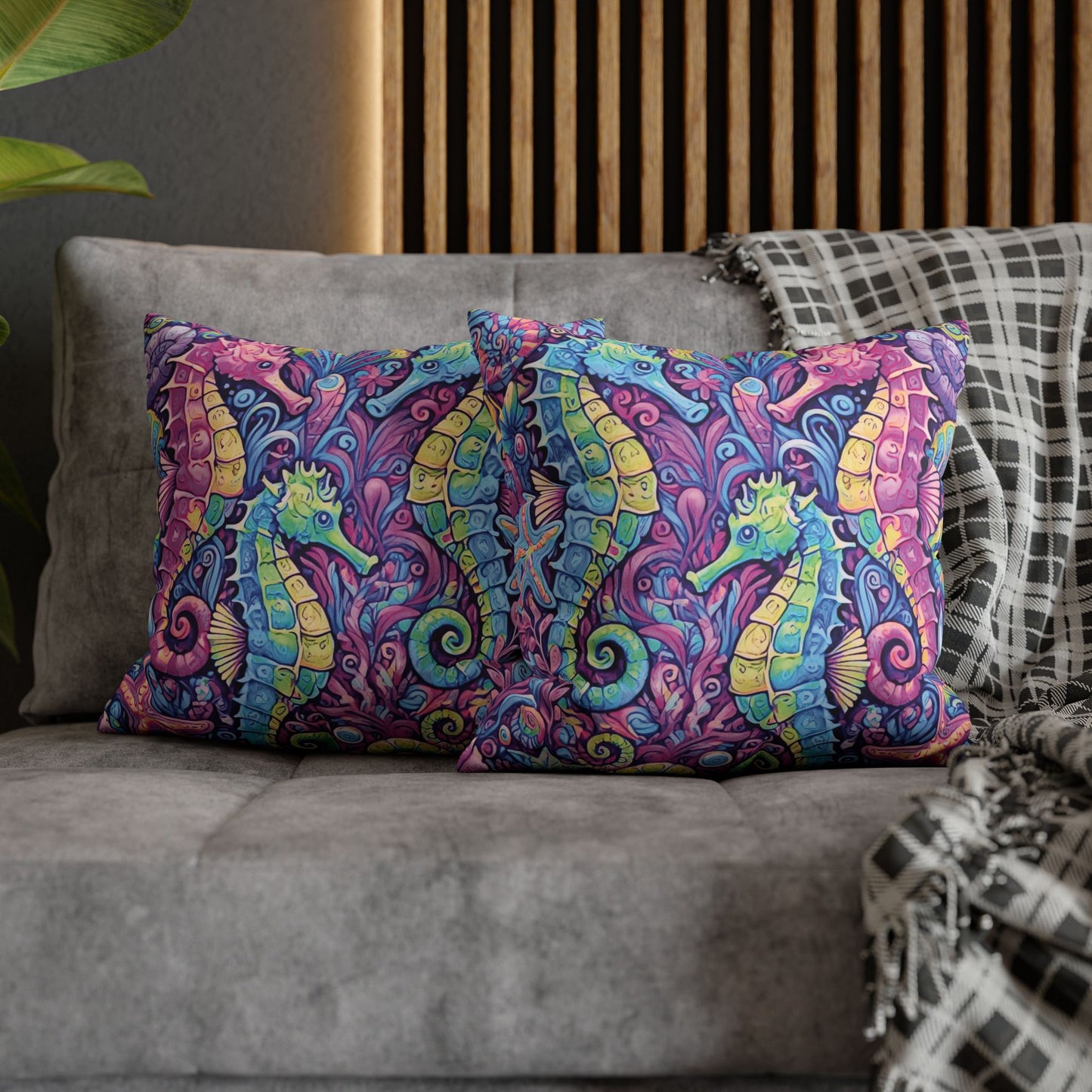 Faux Suede Square Pillowcase - Seahorse Trio/Fantasy Pop