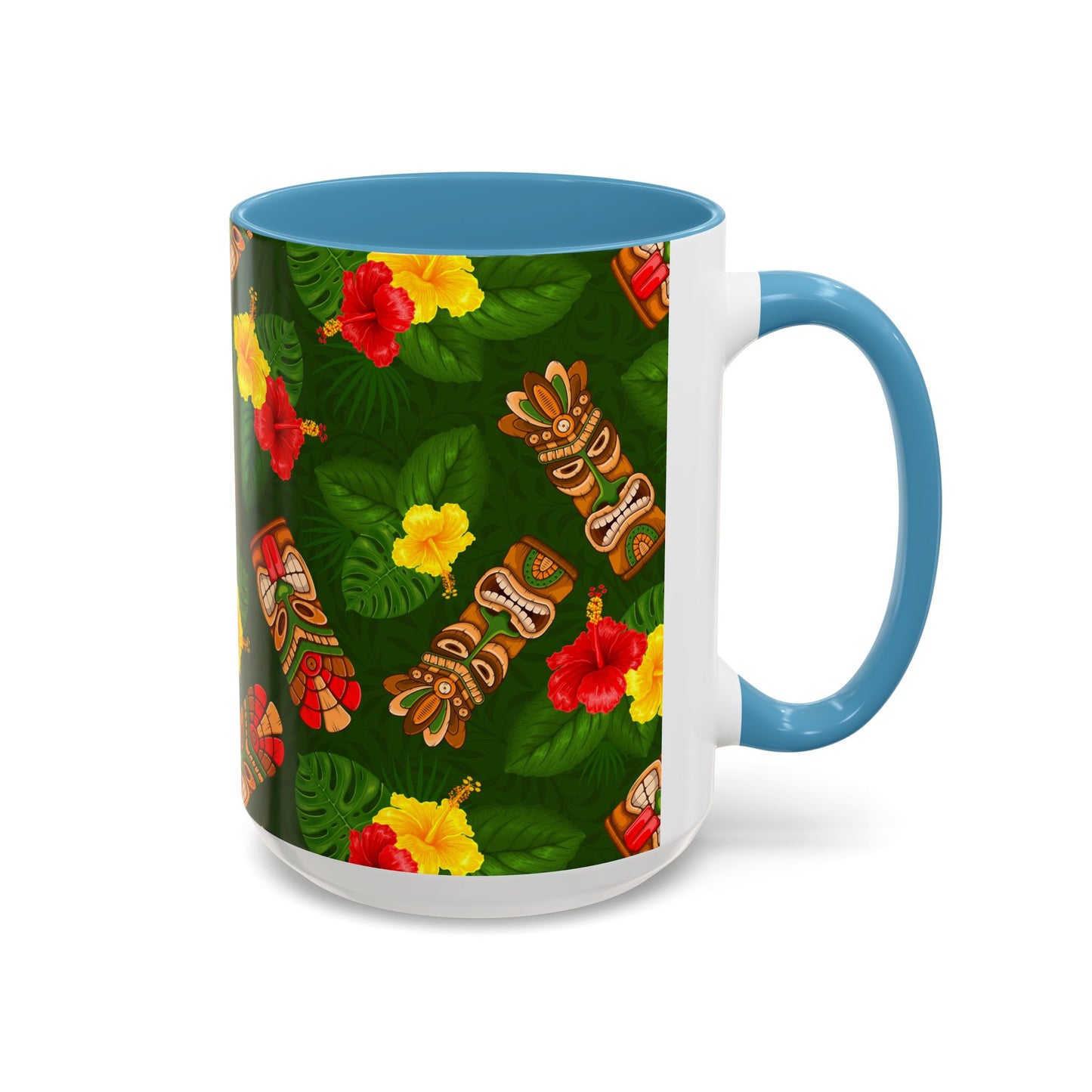 Accent Coffee Mug (11, 15oz), 8 Colors - Tiki Hibiscus Garden