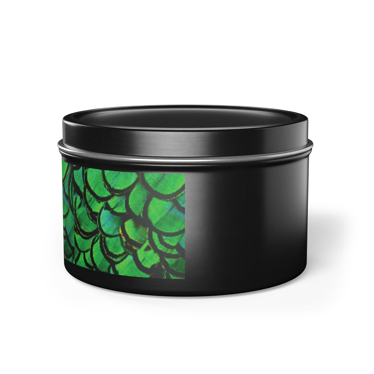 Tin Candles, 2 sizes, 3 tin colors - Green Peacock