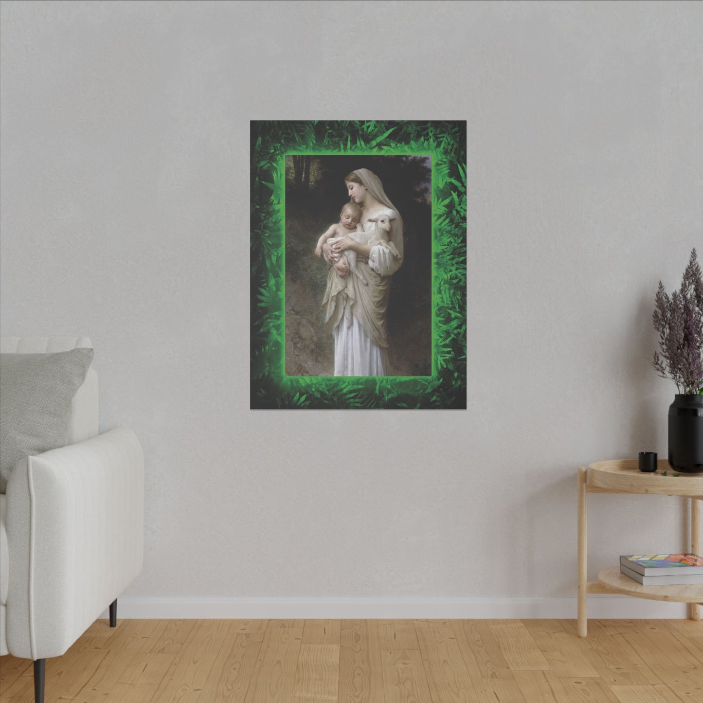 "Tropical Glow Innocence" Religious Canvas Artwork - Stretched Canvas Print / Virgin Mary & Jesus