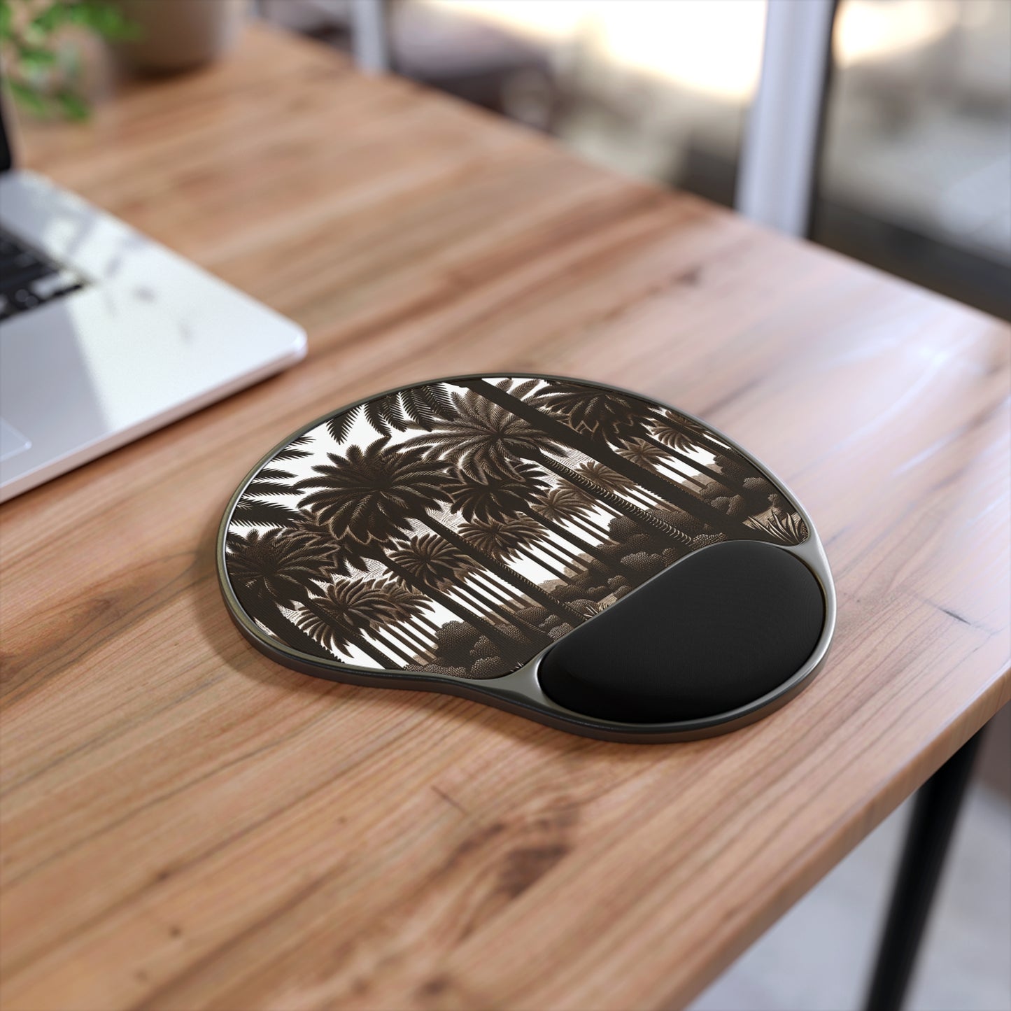 Mouse Pad With Wrist Rest, Woodcut Palm Grove