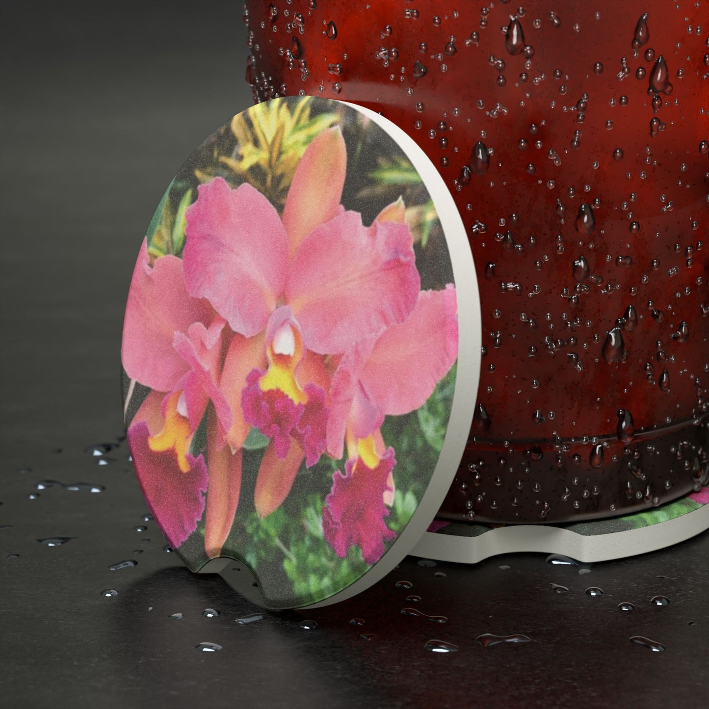 Soapstone Car Coaster - Pink Orchid Trio