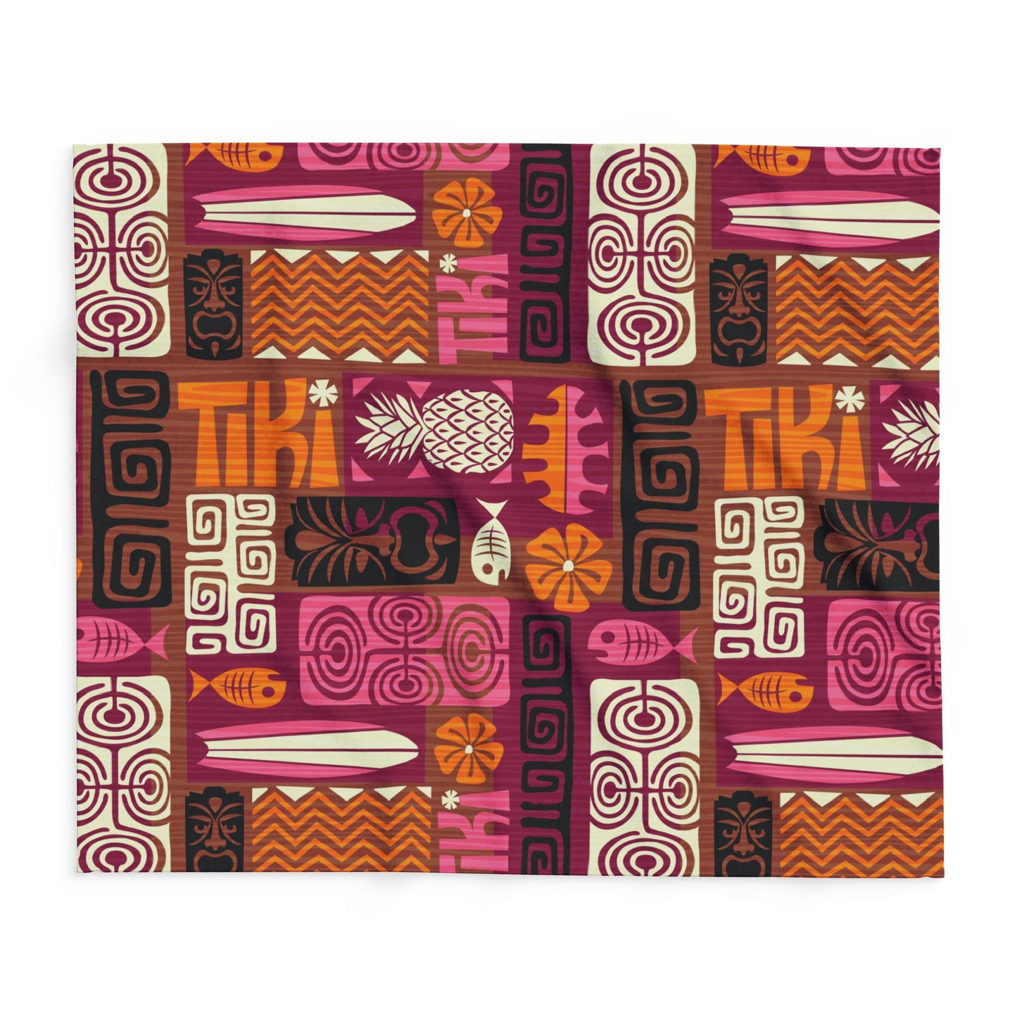 Tiki Poster Pink/Orange Fleece Blanket - Colorful Tropical Design