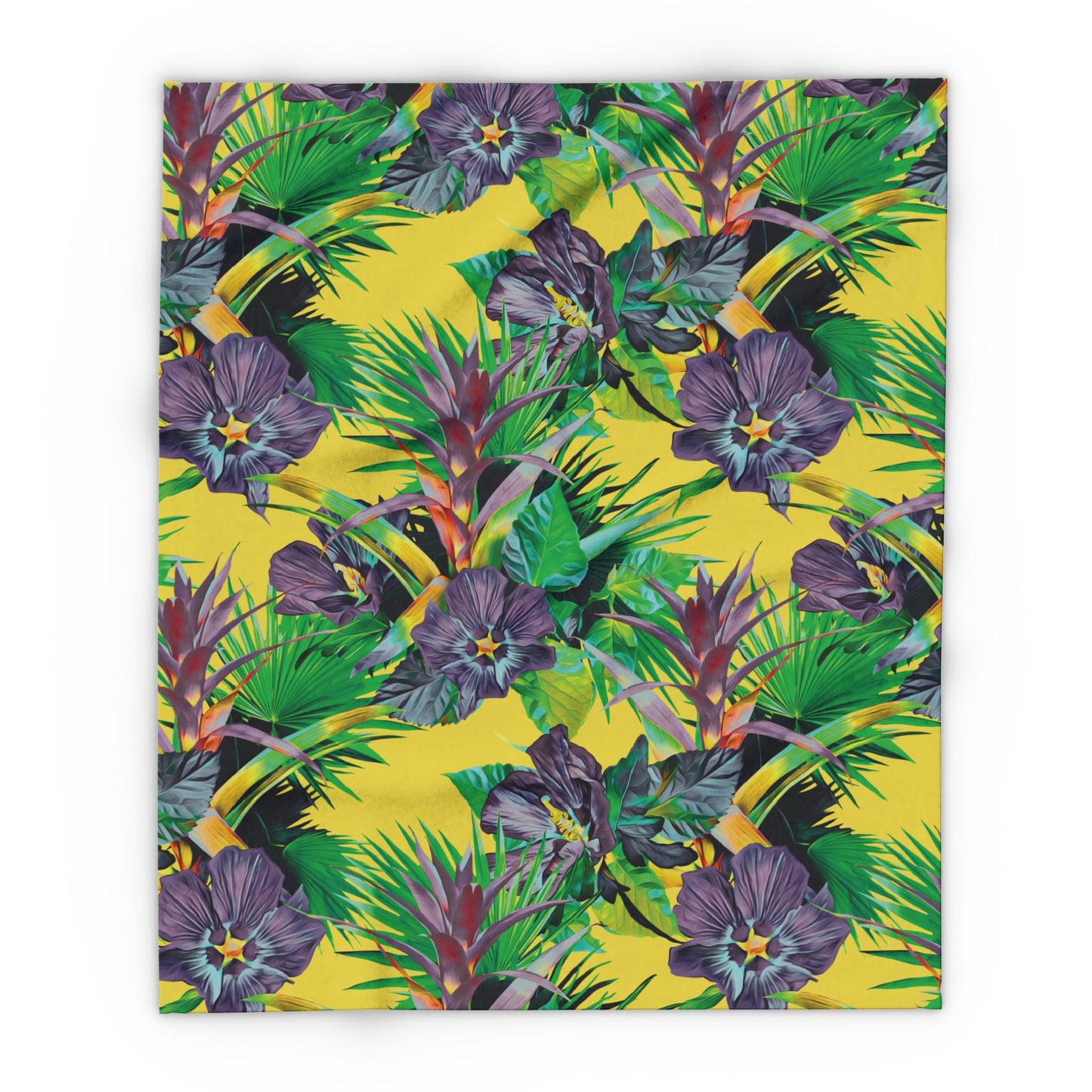 Yellow Plant Palooza Fleece Blanket - Colorful Tropical Botanical Design