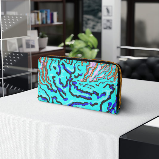 Tropical Zipper Wallet, Faux Leather / Vibrant Clutch / Wild Coral Reef