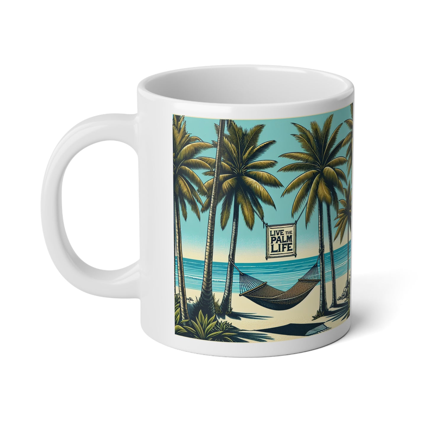 Jumbo Mug, 20oz, Hammock on the Beach | Tropical Coffee Cup, Gift for Beach Lovers