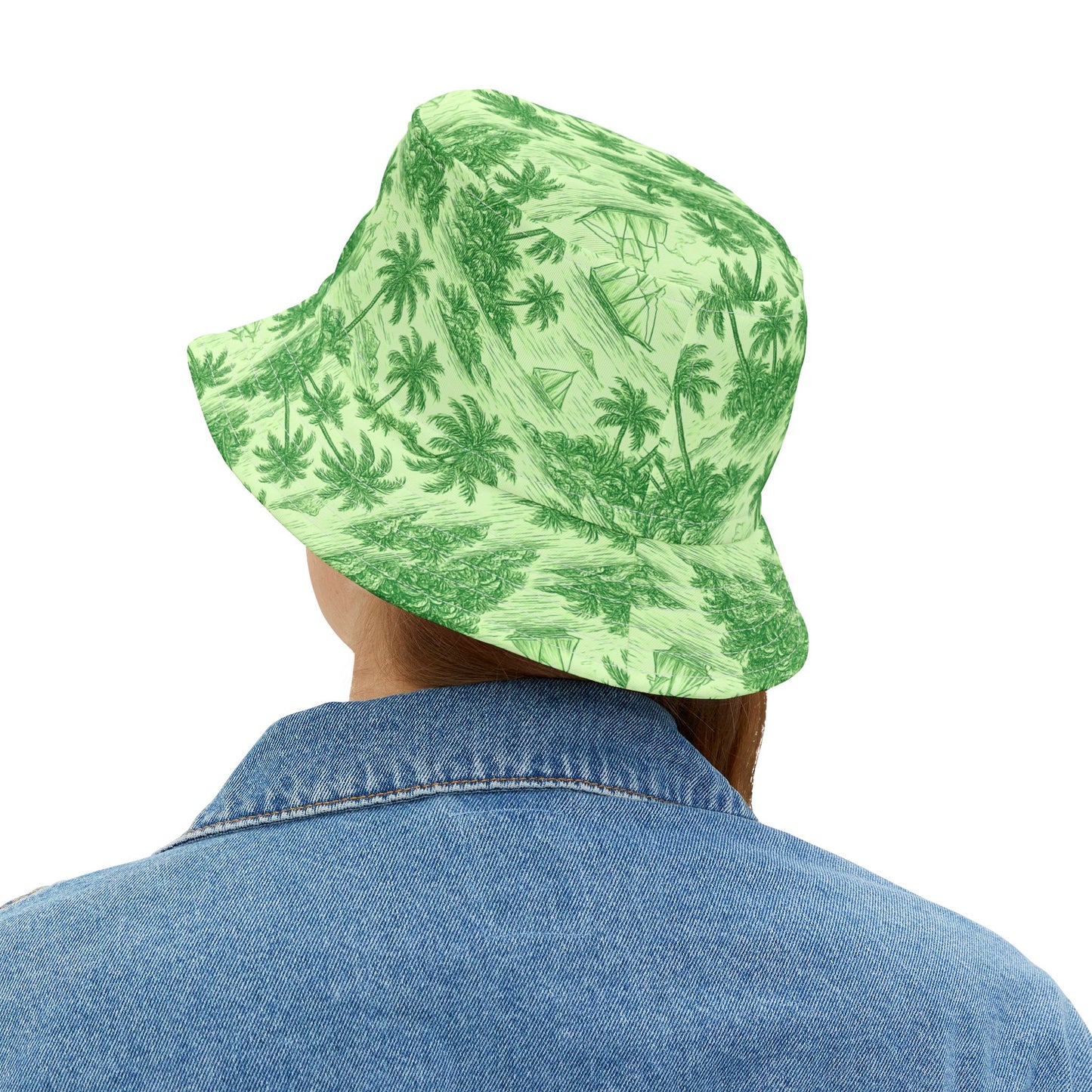 Tropical Polyester Bucket Hat, 2 Sizes - Faraway Toile, Green