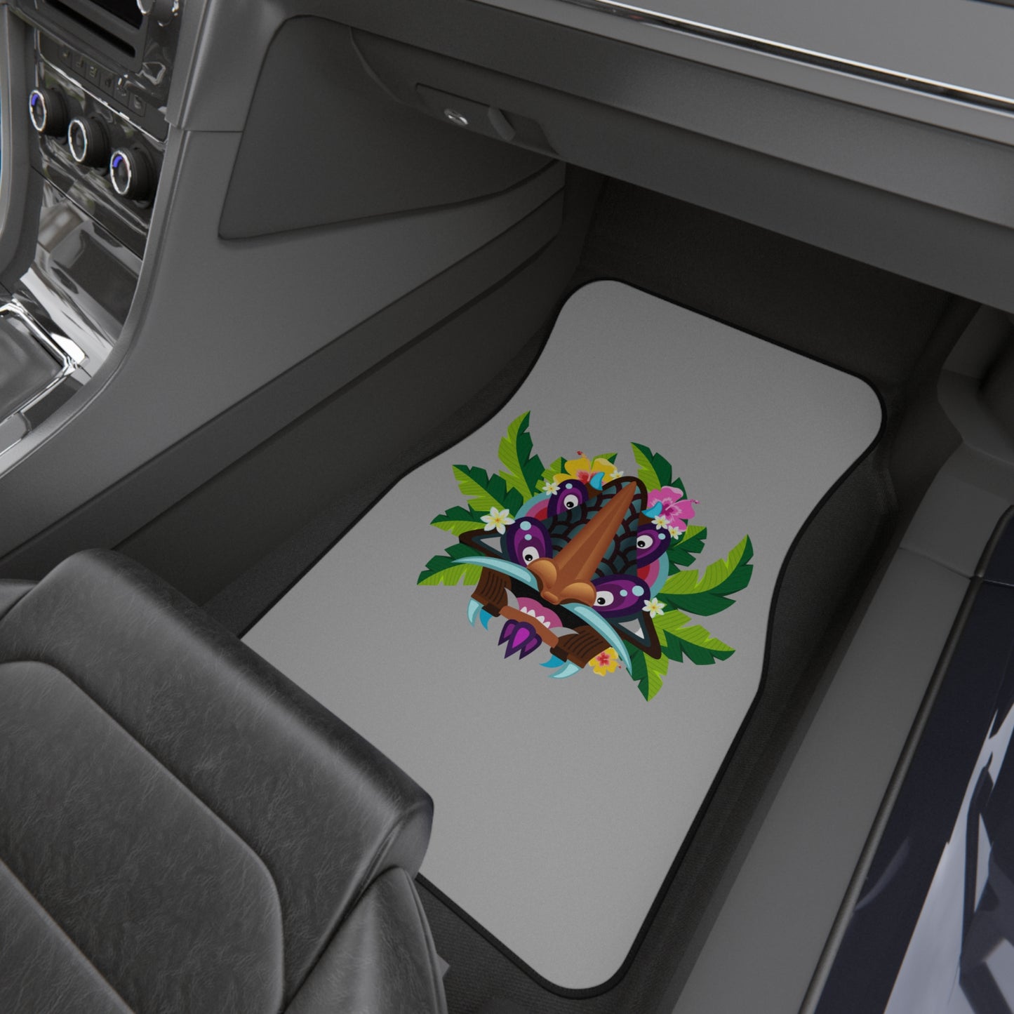 Tropical Tiki Boss Hake Car Floor Mats - SET of 2, light gray