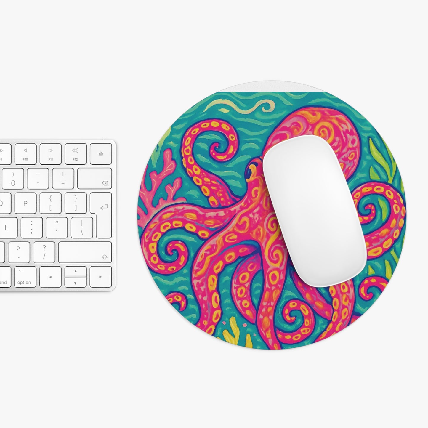 Copy of Tropical Mouse Pad, 2 Shapes - Beach Vibes for Home Office & Gamer / Octopus Kraken Joe, Red