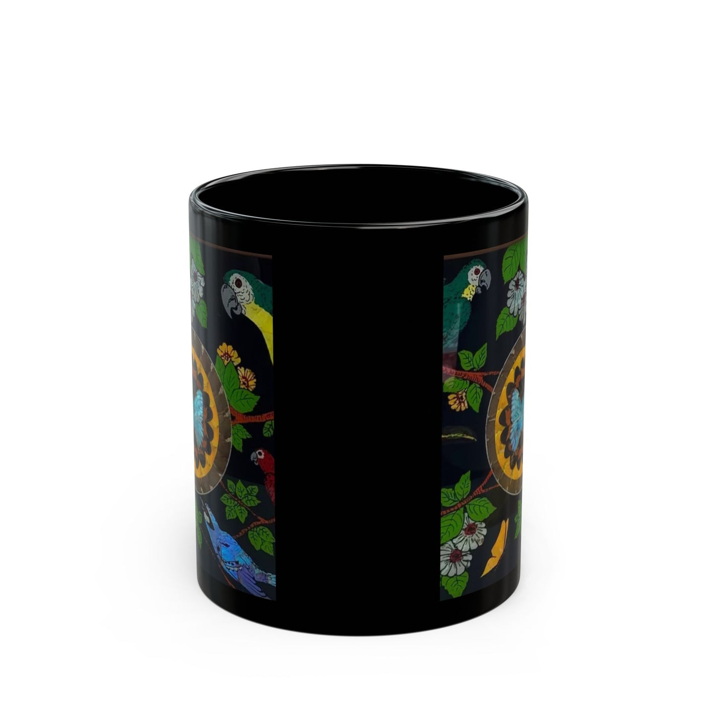 Black Mug (11oz, 15oz), Butterflies & Parrots #1