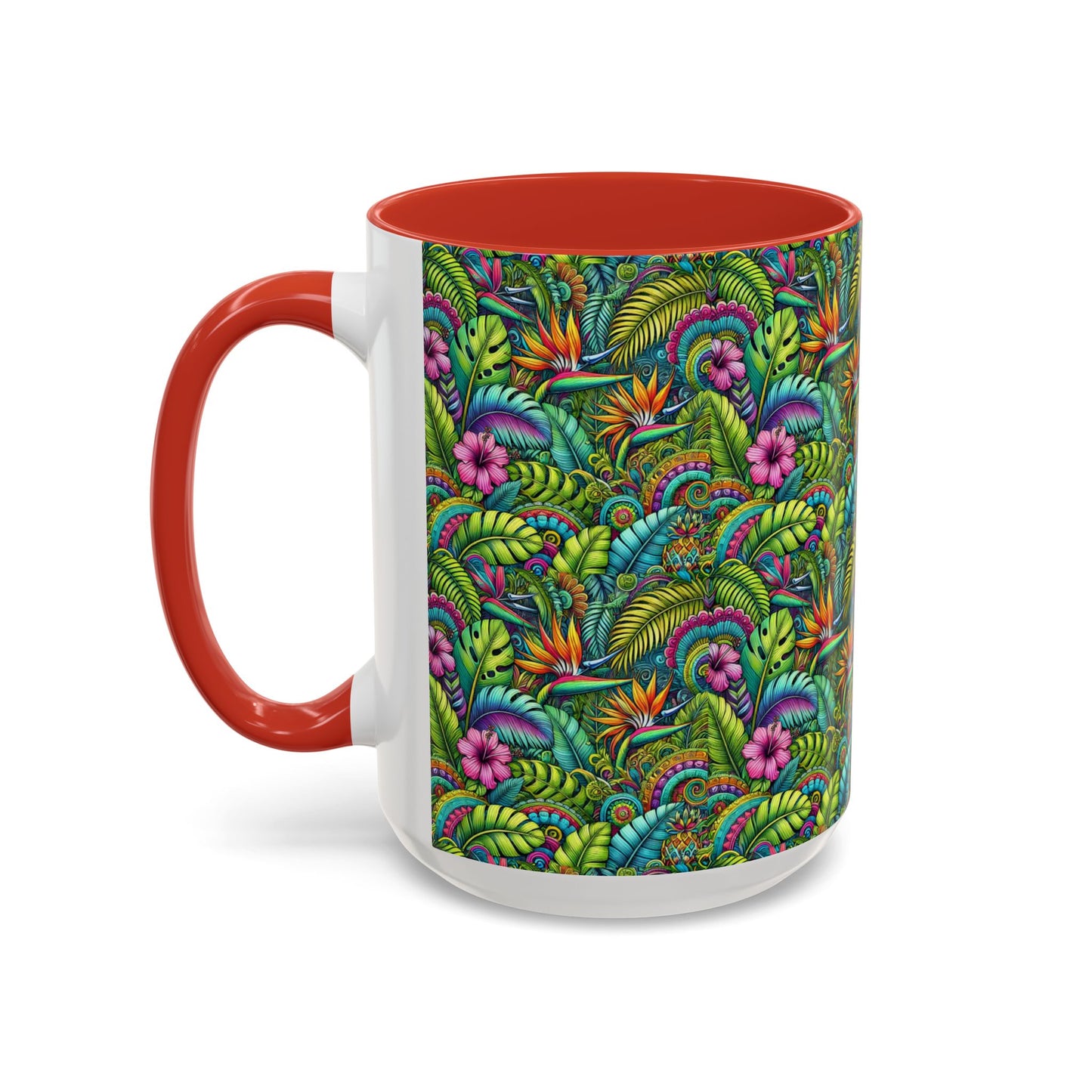 Accent Color Coffee Mug (11, 15oz), Rainforest Blooms, Various Colors
