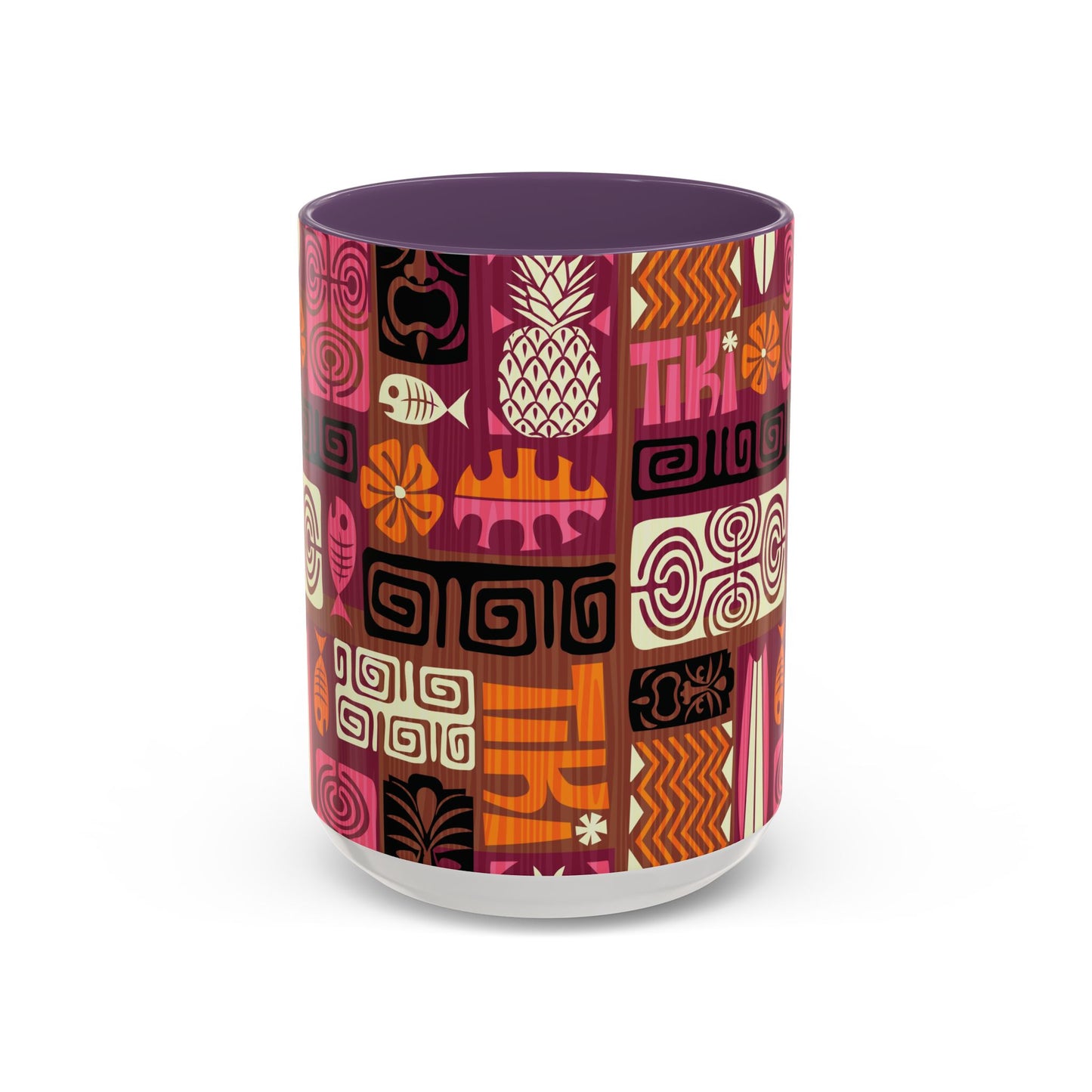 Accent Coffee Mug (11, 15oz), 8 Colors - Tiki Poster Pink/Orange