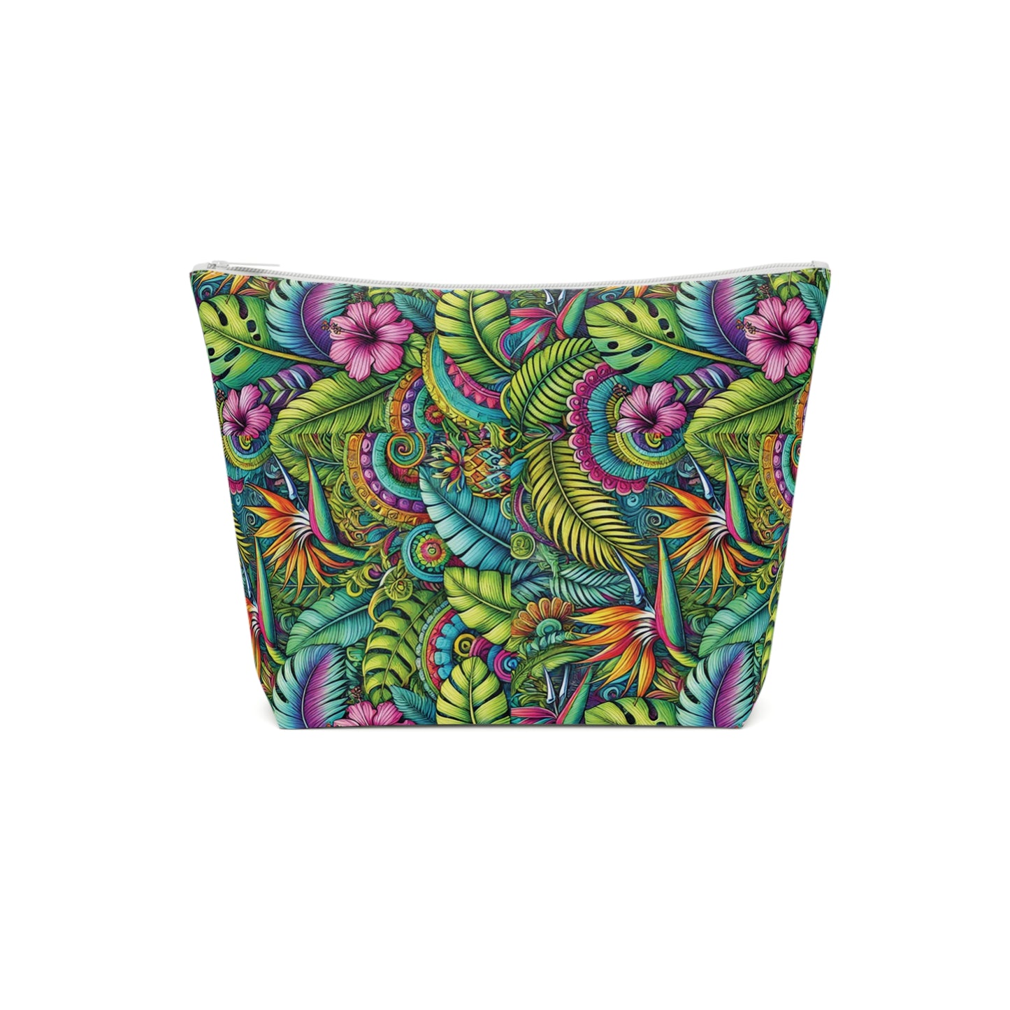 Tropical Cotton Cosmetic Bag, Makeup Pouch, 5 Sizes / Rainforest Blooms