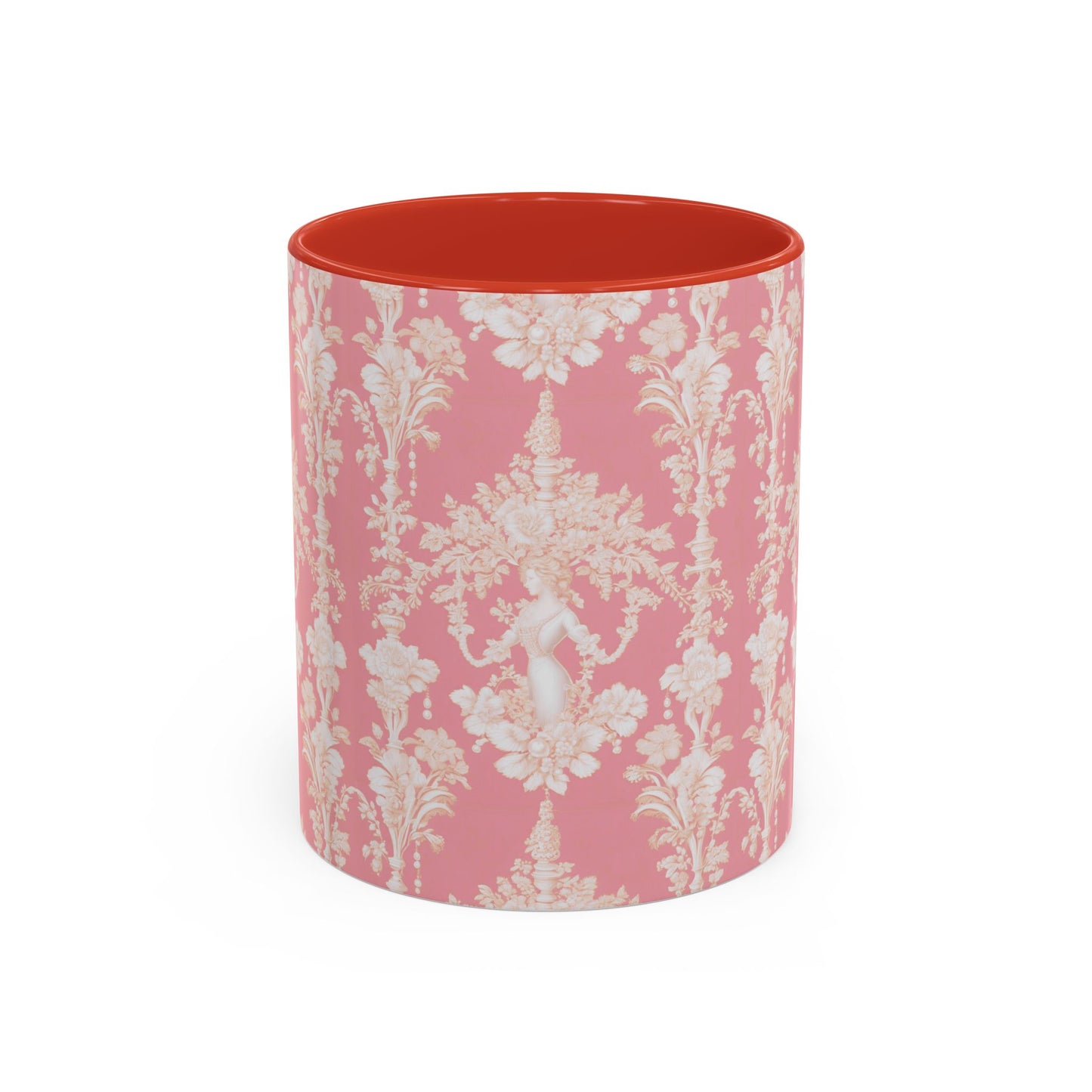 Accent Coffee Mug (11, 15oz), Pearl Lady Toile/Hibiscus Pink Repeat, Various Colors