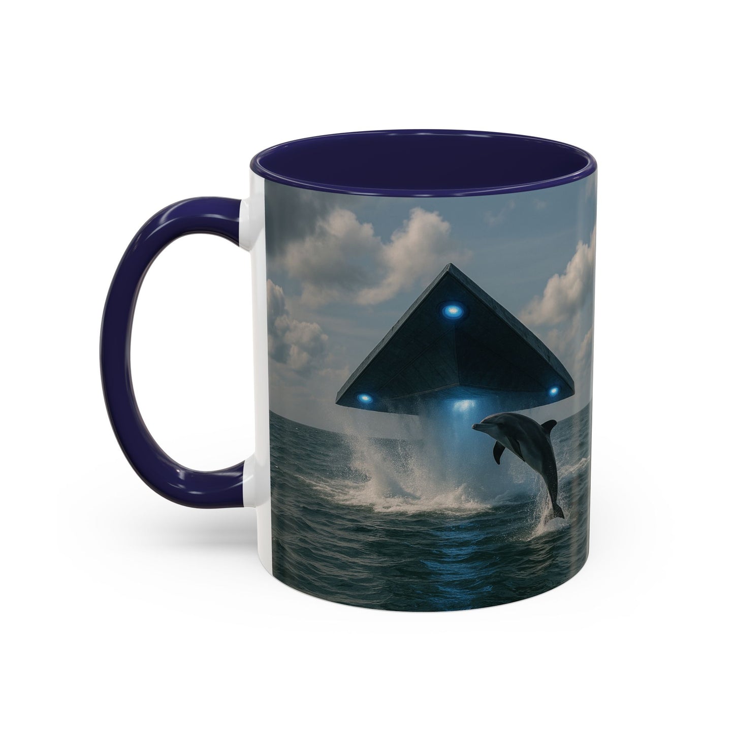 Accent Coffee Mug (11, 15oz), 8 Colors - UFO and Dolphin