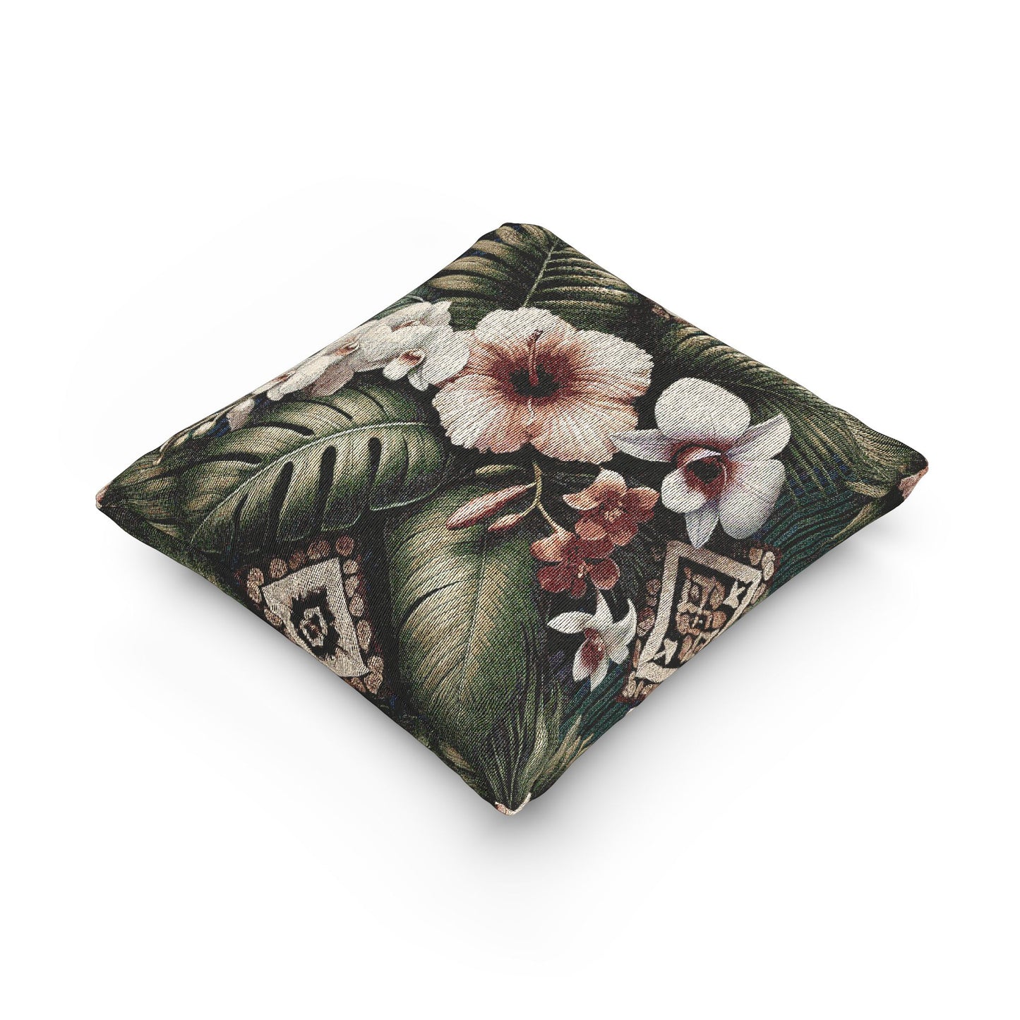 Woven Pillow, 17"W x 18"L - Tiki Orchids