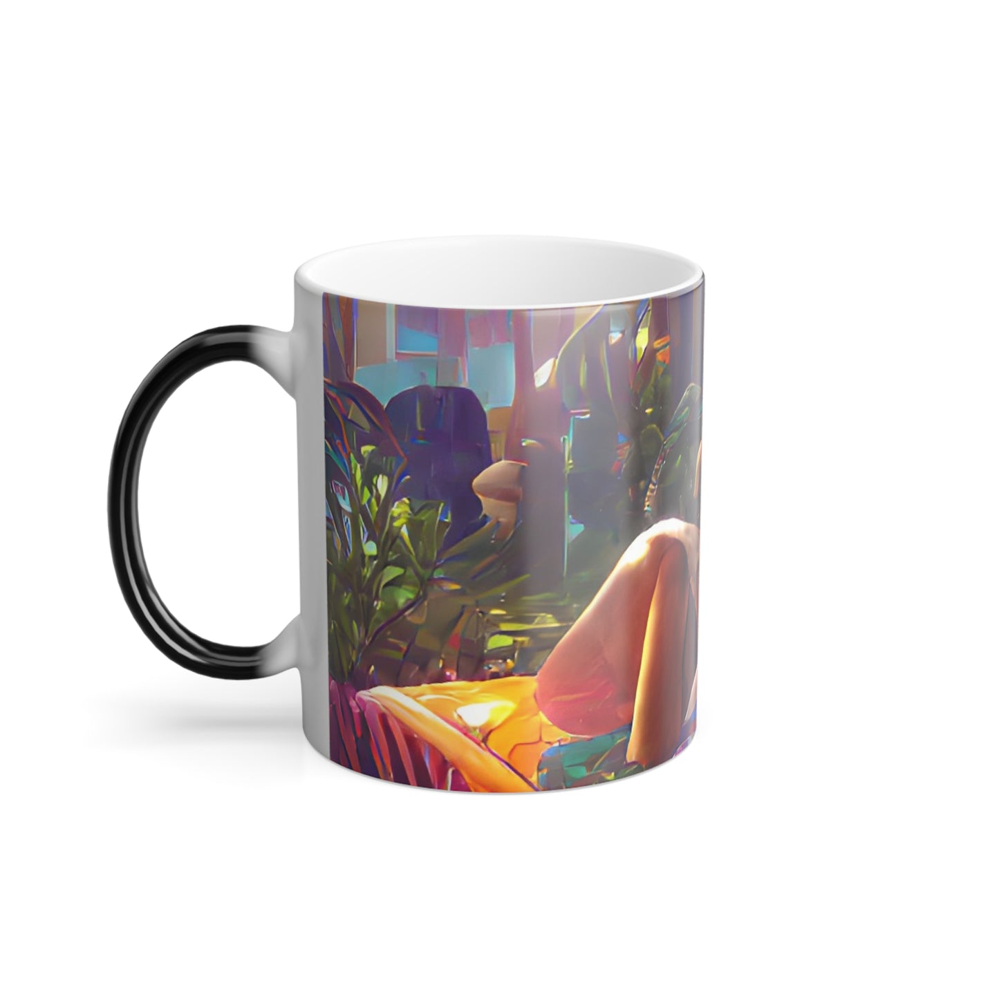 Color Morphing Mug, 11oz, Midnight Kiss in Tropical Garden