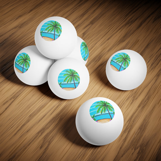 Tropical Paradise Ping Pong Balls - 6 Pack with Palm Tree Design