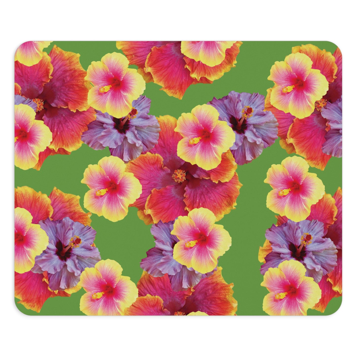 Tropical Mouse Pad, 2 Shapes - Floral Vibes for Home Office & Gamer / Hibiscua Mix, Green
