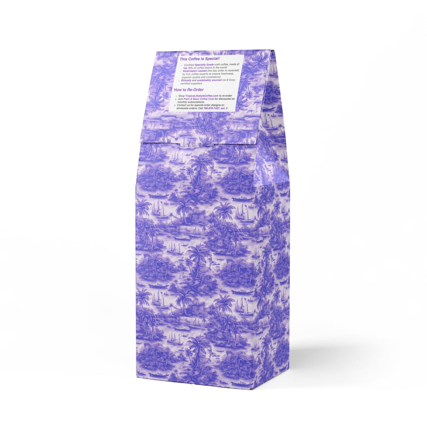 Black Coral Blend™ (Dark French Roast) Specialty Grade Craft Coffee / Tropical Toile, Purple