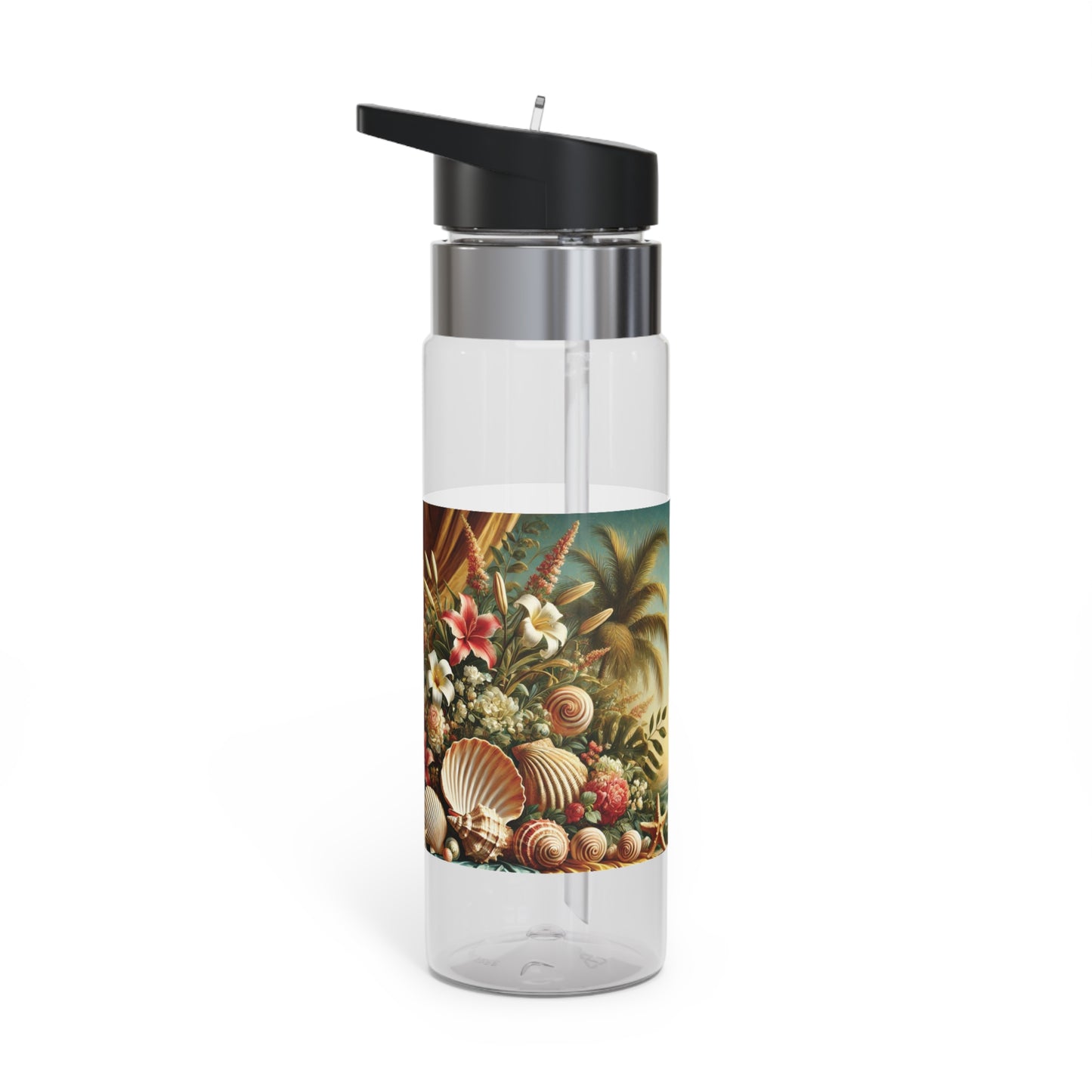 Tropical 20oz Tritan Sport Water Bottle -  Leakproof, Lightweight, BPA-Free / Shells and Flowers