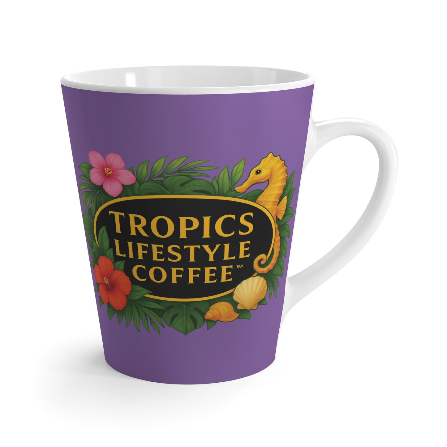 Latte White Mug - Seahorse Fantasy, Lt. Purple / TLCoffee Logo