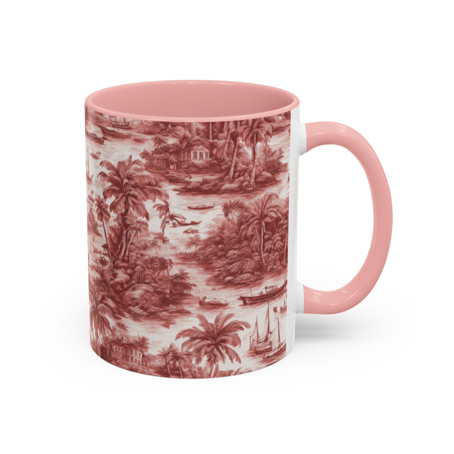 Accent Coffee Mug (11, 15oz), 8 Colors - Tropical Toile #1, russet