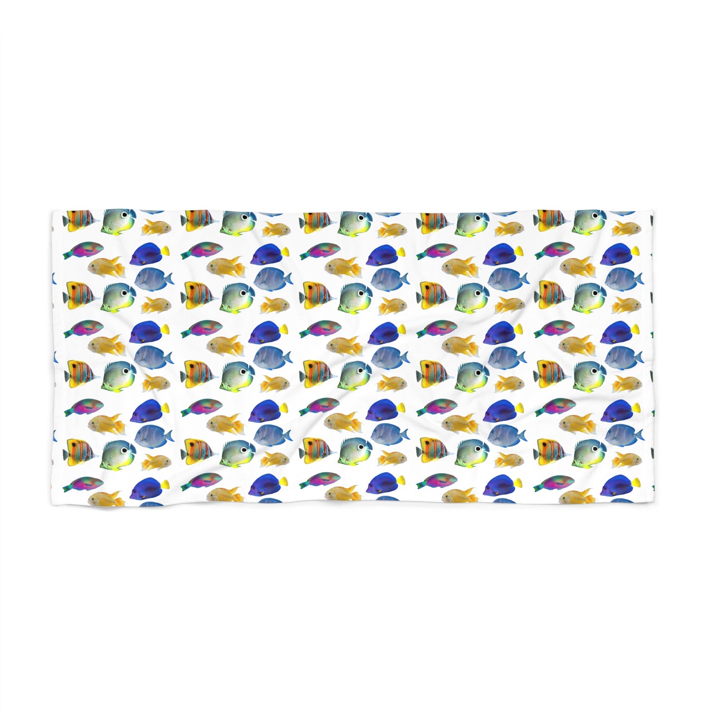Colorful Tropical Beach Towel - School of Fish, White