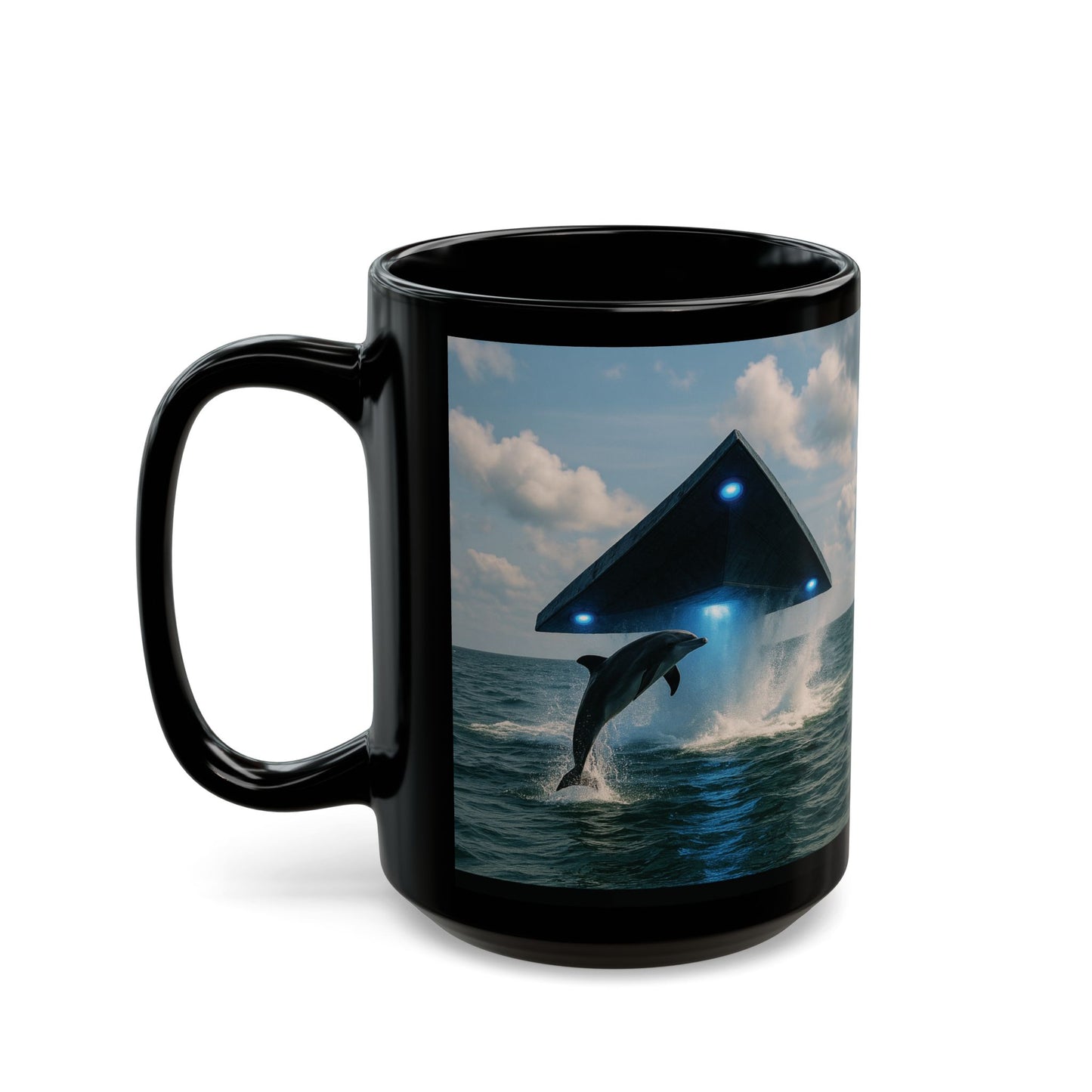 Black Coffee Mug - UFO and Dolphin