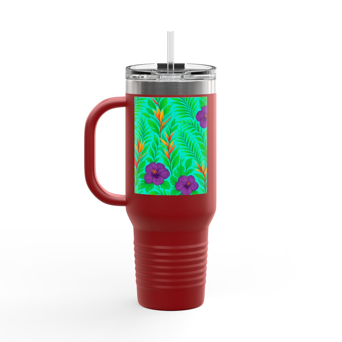 Midnight Flower Green Insulated Travel Mug - 40oz - Perfect for Outdoor Adventures