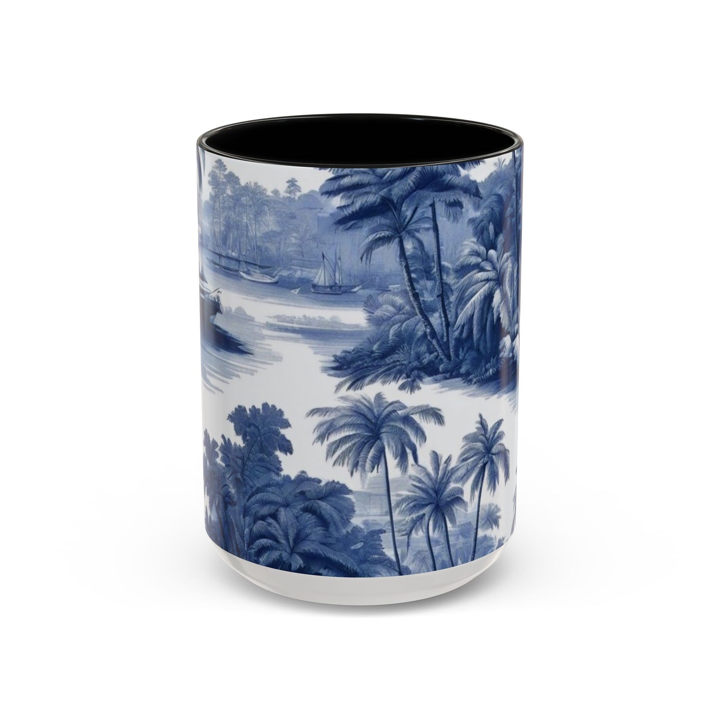 Accent Coffee Mug (11, 15oz), 8 Colors - Tropical Toile Blue/White