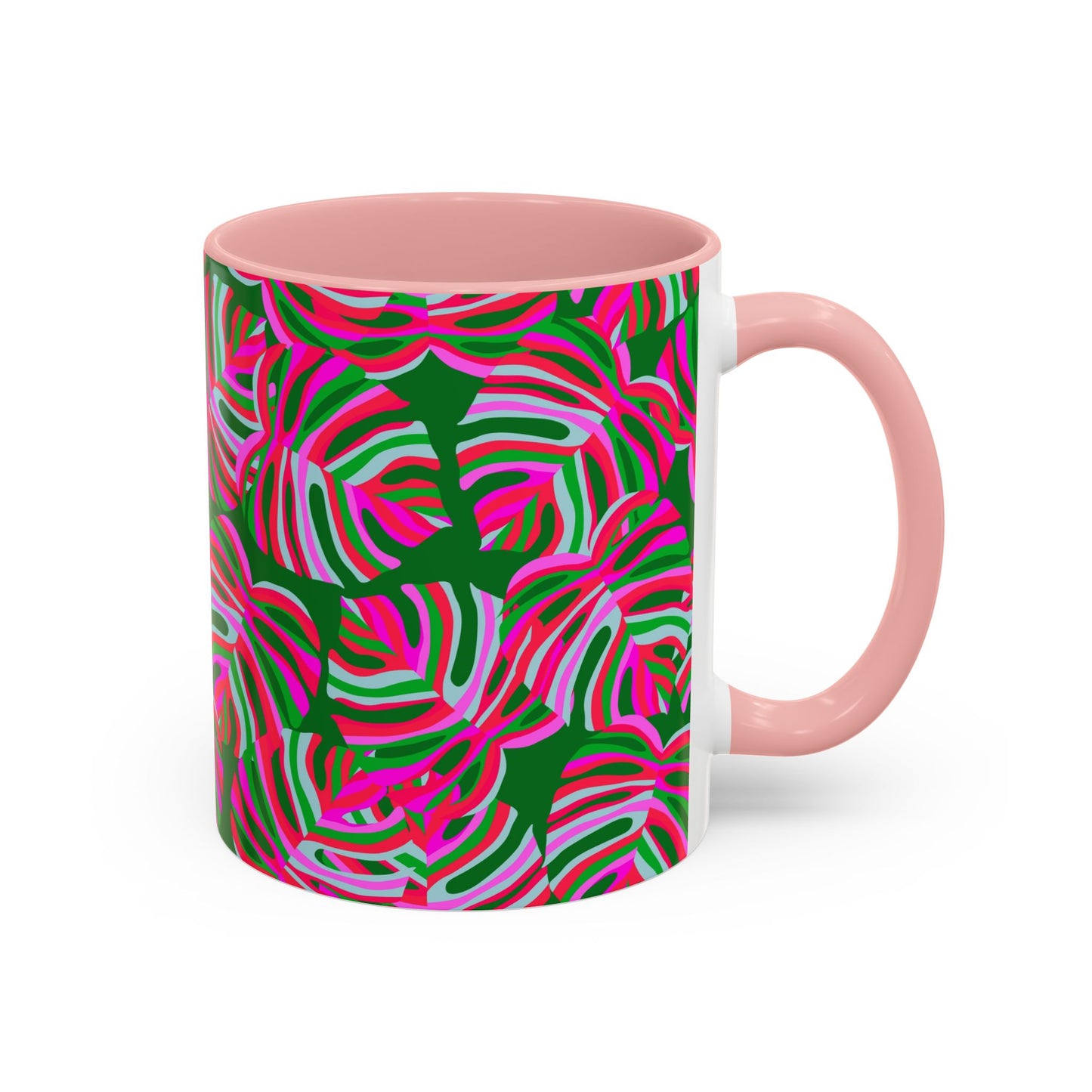 Accent Coffee Mug (11, 15oz), Monstera Pink Pop / Various Colors