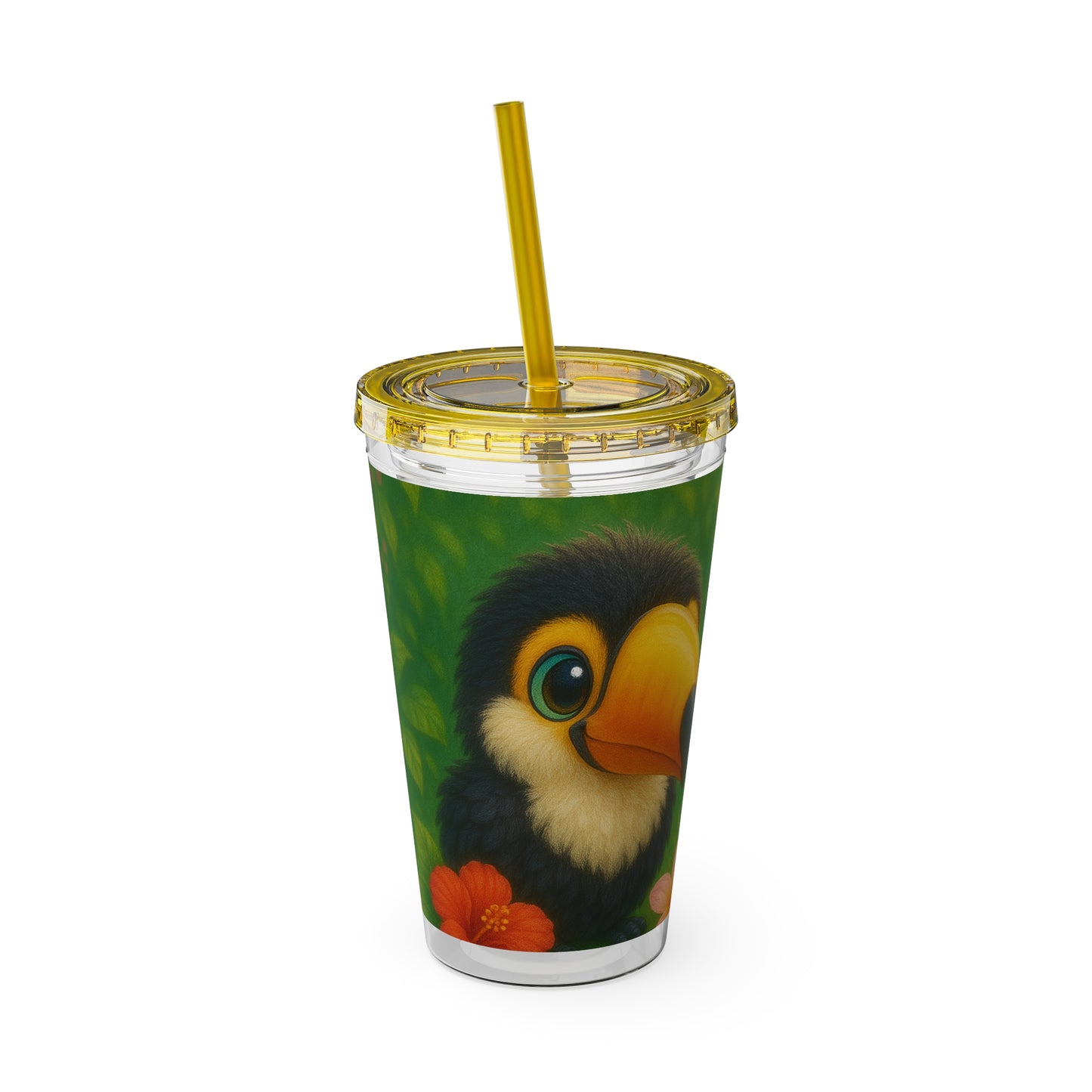 Tropical Tumbler with Straw | 16oz Colorful Travel Cup / Baby Toucans