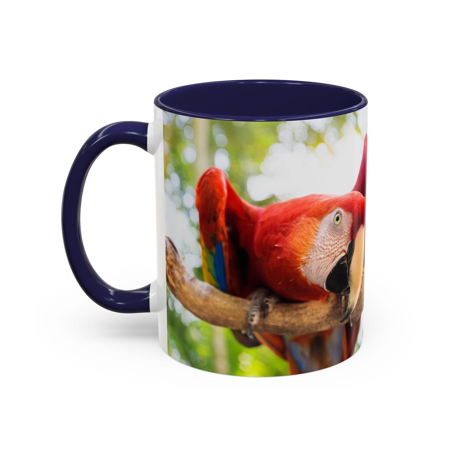 Accent Coffee Mug (11, 15oz), "I Run on Caffeine and Drama!" Parrot / Various Colors