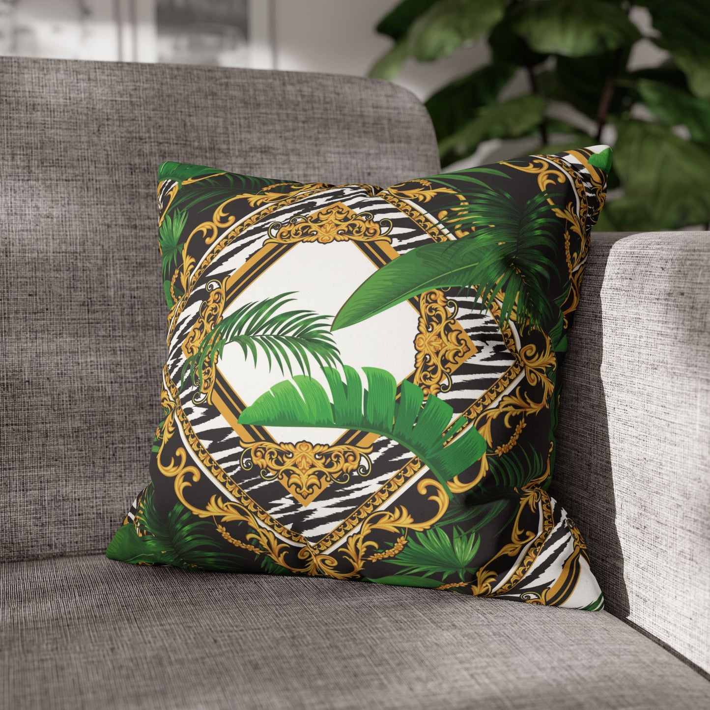 Faux Suede Square Pillowcase - Jungle Luxe White