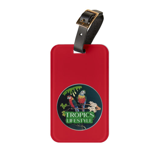 Luggage Tag - Two Brazilian Parrots, dark red