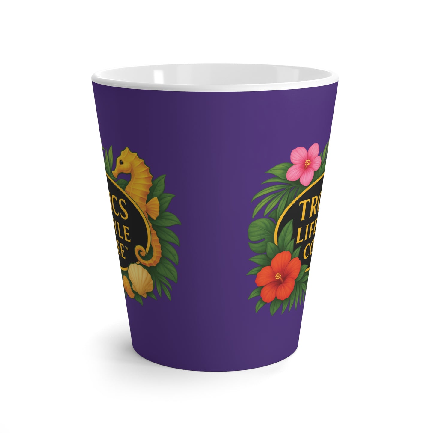 Latte White Mug - Seahorse Fantasy, Purple / TLCoffee Logo