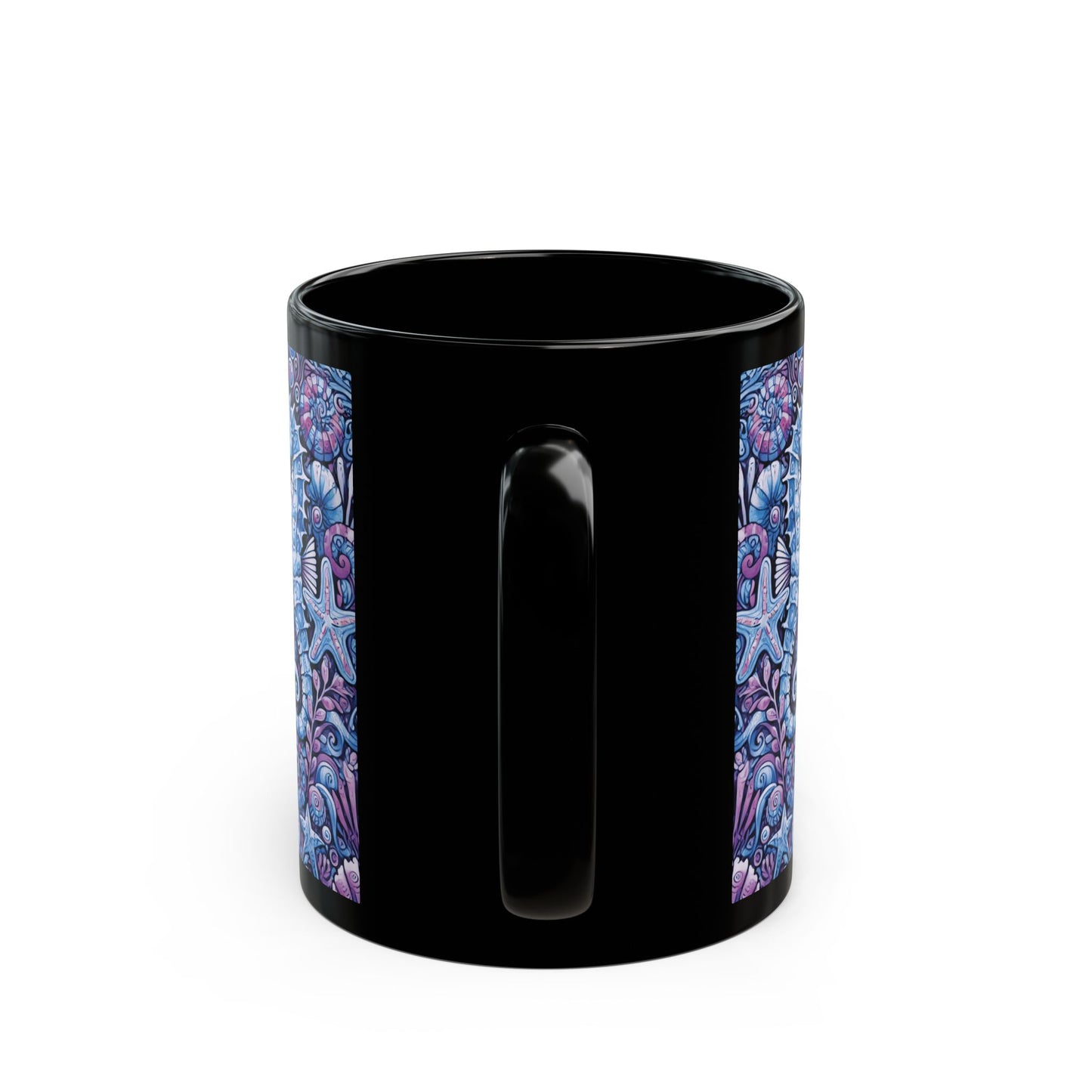 Black Coffee Mug - Seahorse Trio, Purple & Blue