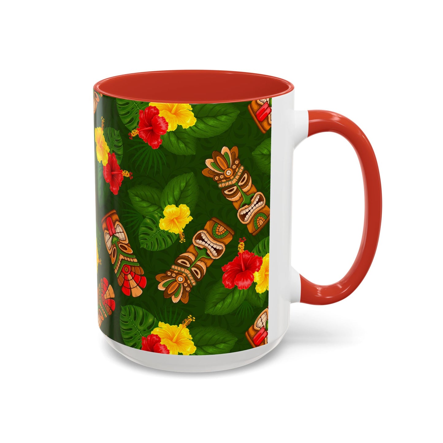 Accent Coffee Mug (11, 15oz), 8 Colors - Tiki Hibiscus Garden