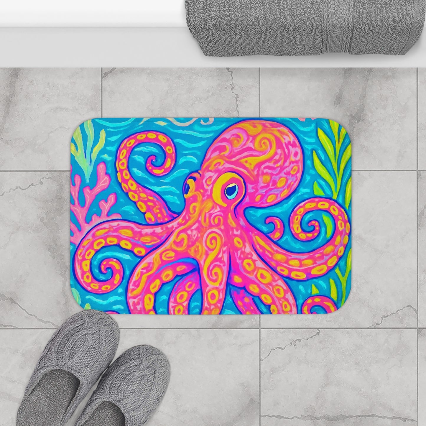 Kraken Joe Bath Mat, 2 Sizes - Tropical Octopus Vibes for Home Decor