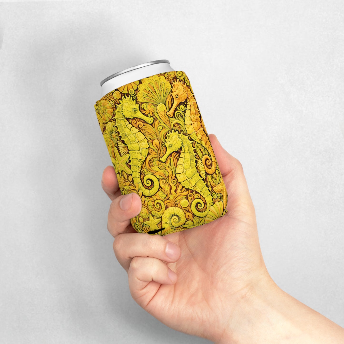 Seahorse Trio/Yellow Can Cooler Sleeve - Perfect for Outdoor Picnics