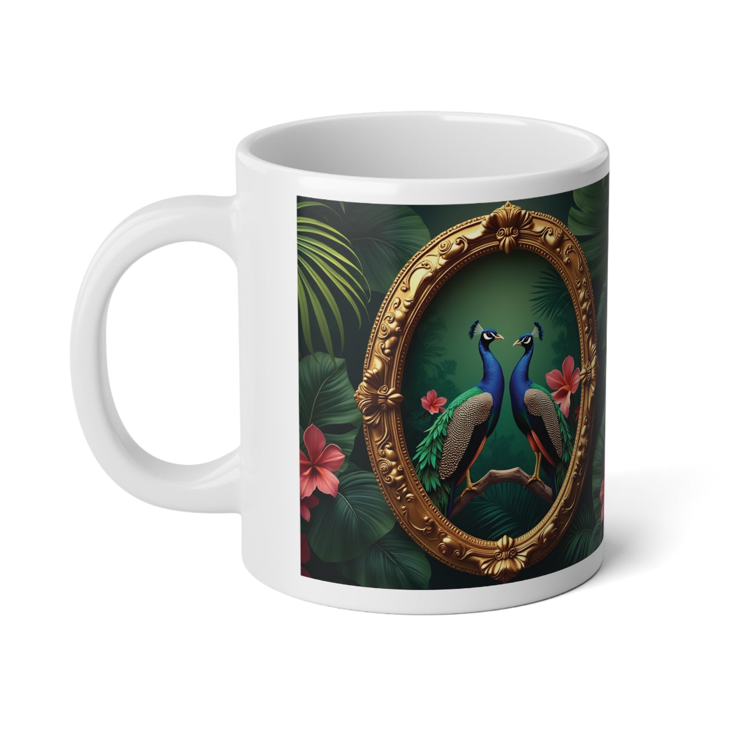Jumbo Mug, 20oz, Framed Peacocks | Tropical Coffee Cup