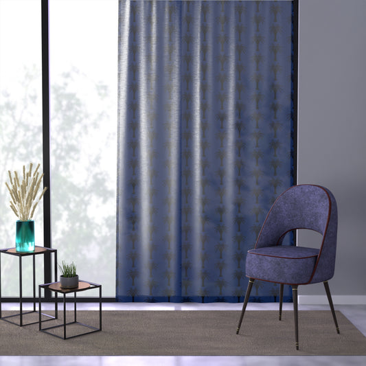 Deco Palm/Dark Blue Semi-Transparent Window Curtain, 50" x 84" - Colorful Tropical Home Décor