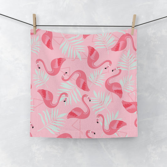 Face Towel - Flamingo and White Palms