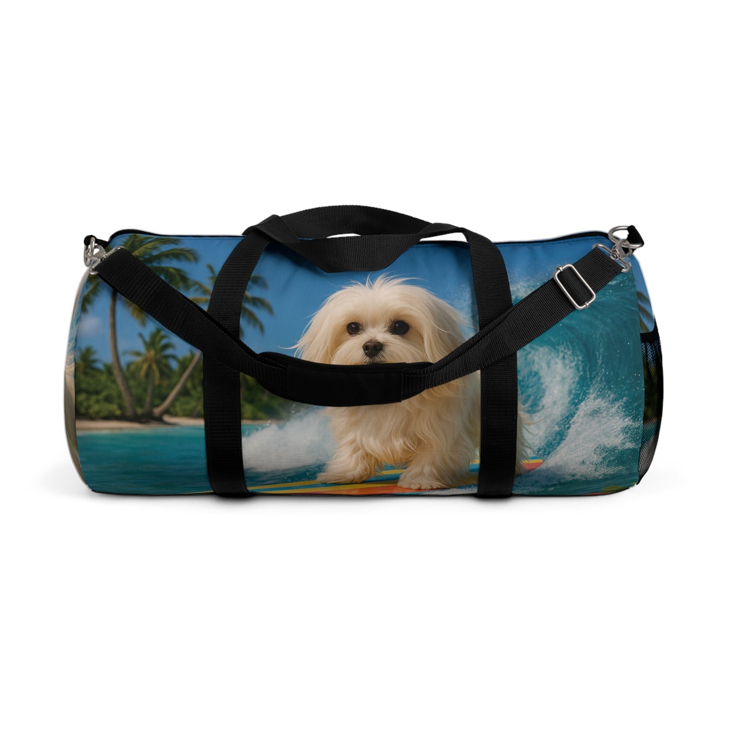 Tropical Duffel Bag - Perfect for Travel and Gym / Puppy Ariel the Surfer Dog