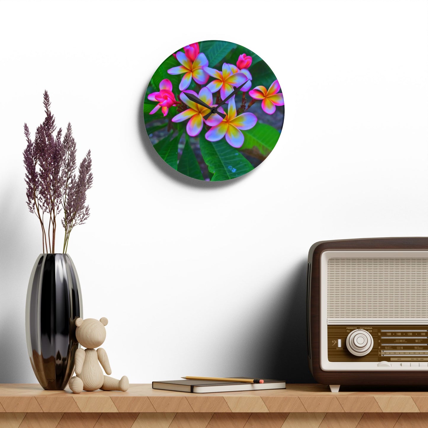 Acrylic Wall Clock, Hawaiian Flowers