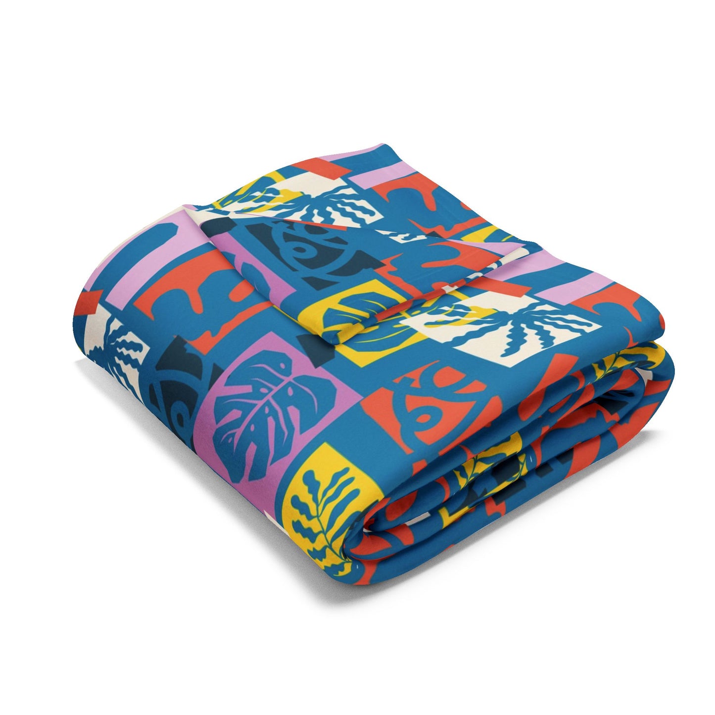 Tiki Boho Monstera Fleece Blanket - Colorful Tropical Botanical Design