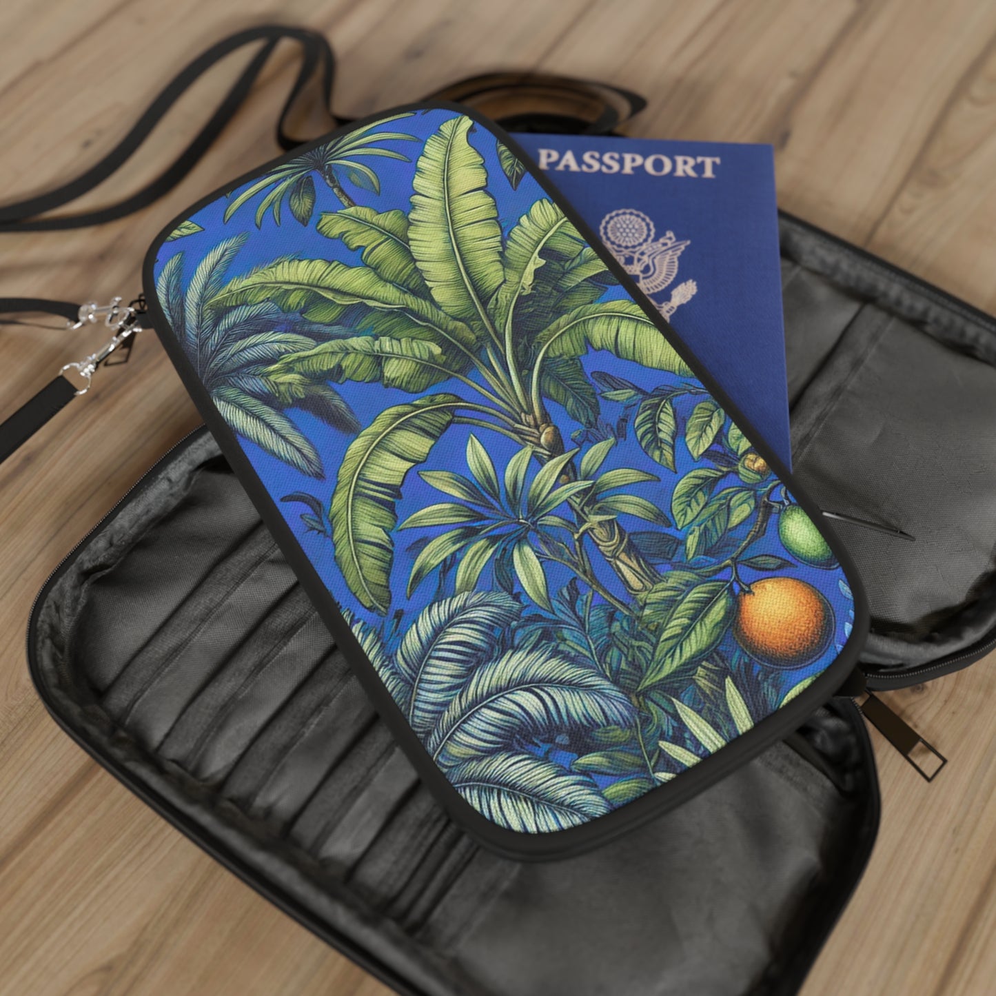 Passport Wallet – Perfect for Travelers & Adventurers / Tropical Fruit, Dark Blue