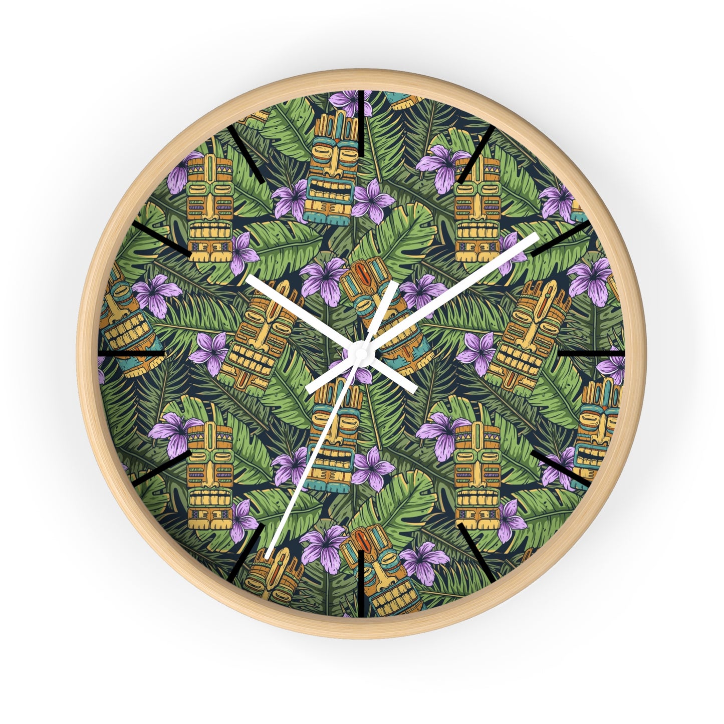 Wall Clock - Tiki Greenery, Black Hour Marks